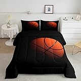Castle Fairy Queen Size Basketball Comforter Set for Boys Kids Teens,Ultra Soft Microfiber Sports Theme Black and Orange Basketball Bedding Sets with 1 Comforter and 2 Pillowcases