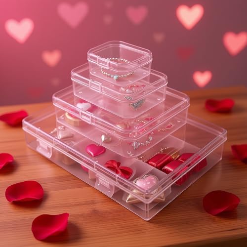 Image of 24 Pieces Mixed Sizes Rectangular Empty Mini Clear Plastic Organizer Box | Hinged Lids, For Small Items, Craft Projects