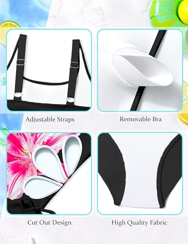 Image of KANGKANG Girls Swimsuit Solid Color Cut Out One Piece Bathing Suit with Chest Pad Adjustable Strap Round Neck Girls' Swimwear