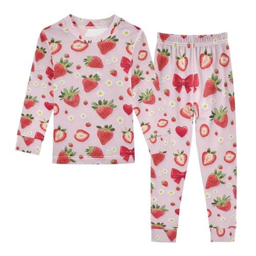 ALAZA Flower Blossom Floral Strawberry Pajamas Long Sleeve Sleepwear 2-Piece Pajama Set