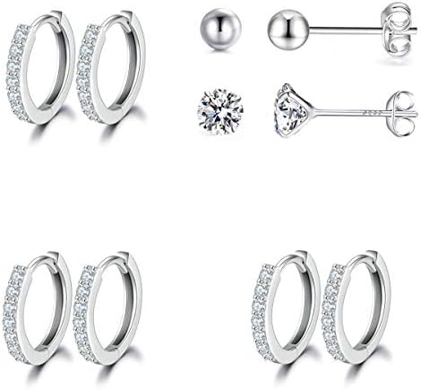 Silver Hoop Earrings for Women, 925 Sterling Silver Huggie Hinged Earrings with AAA Cubic Zirconia, Diameter 13mm Hypoallergenic Small Sleeper Hoop, 8/10/12/13MM Silver Hoop Earrings for Women, 925 Sterling Silver Huggie Hinged Earrings with AAA Cubic Zirconia, Diameter 13mm Hypoallergenic Small Sleeper Hoop, 8/10/12/13MM
