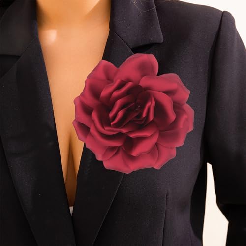 Image of Flower Brooch Pins for Women 5.5in Lapel Pins Large Rose Floral Brooches Dainty Satin Fabric Brooches Rose Flower Hair Clips Wedding Party Dance Clothes Accessories Jewelry