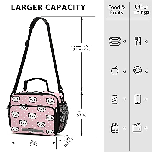 Zoeo Girls Panda Lunch Box Pink Polka Dot School Kids Lunch Bag For Teens Snacks Insulated Cooler Tote Ice Pack Freezable, Fits Bento Boxes, External Bottle Holder #TOP3