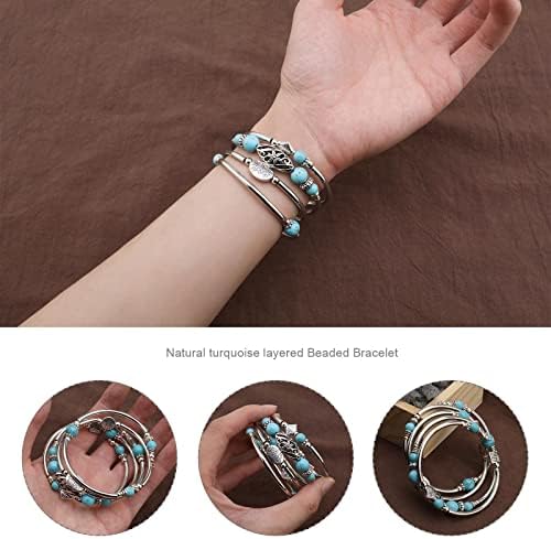 Create idea Layered Bohemian Bracelets Natural Stone Beaded Chakra Bangle Bracelet Silver Layered Wrap Bracelet Fashion Jewellery Gifts for Women Ladies Friends