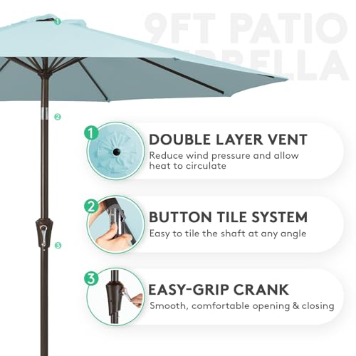 JEAREY 9FT Outdoor Patio Umbrella with Push Button Tilt and Crank, Outdoor Table Umbrella 8 Sturdy Ribs UV Protection Waterproof for Garden, Deck, Backyard, Pool (Light Blue) - Image 3