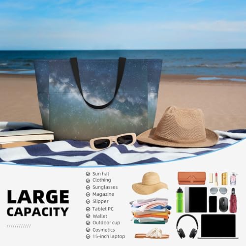Starry Night Sky Outer Space Print Beach Tote Bag Waterproof Large Bags With Zipper Big Capacity For Vacation Travel 5