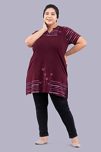 Image of CUPID Women's Cotton Plus Size Half Sleeves Long Top for Semi Summers with One Side Pocket for Ladies Printed T Shirt 3XL to 7XL