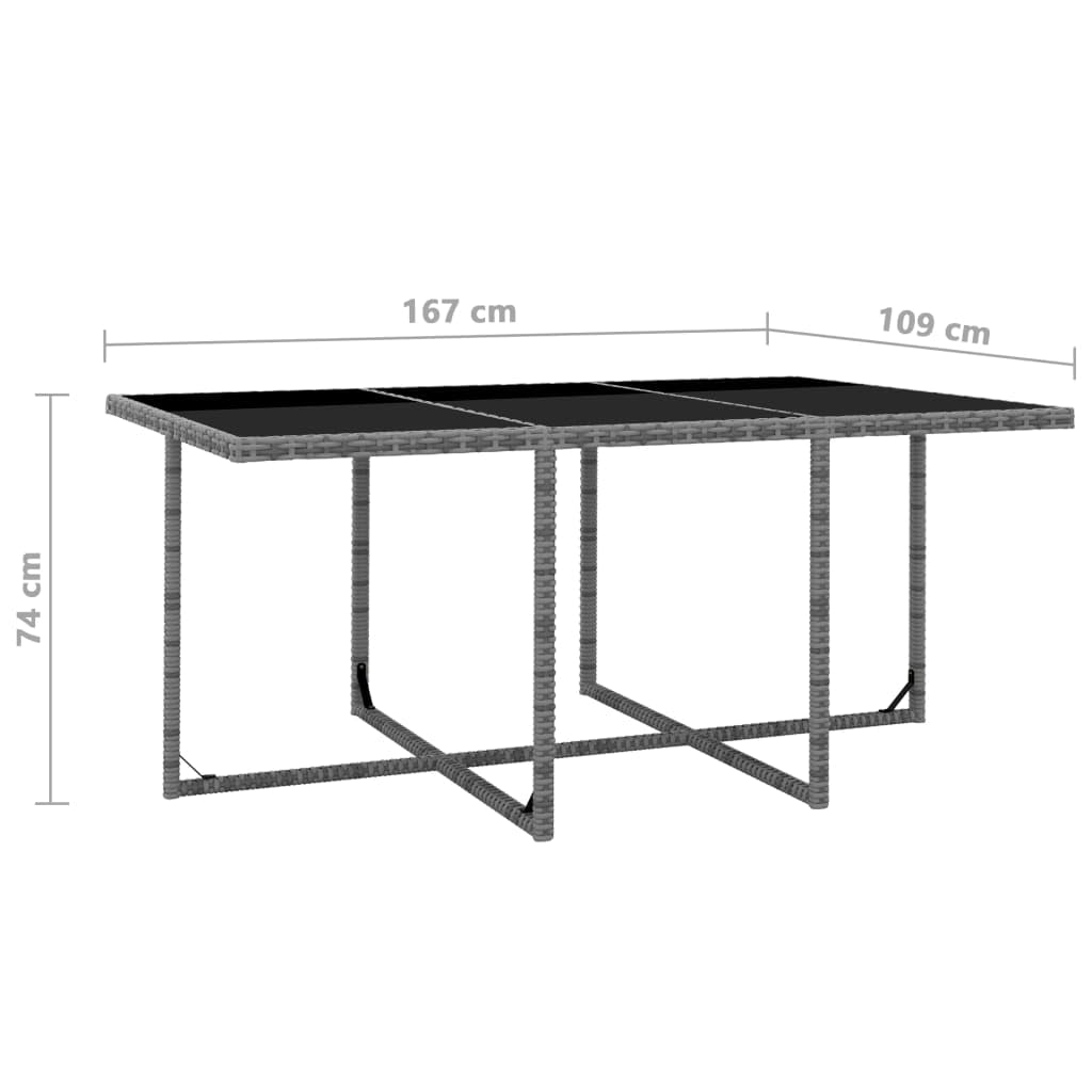 Set da pranzo da giardino in polyrattan, 11 pezzi, con piano in vetro, 167 x 109 cm, resistente alle intemperie, antracite, 10 sedie e cuscini, moderno set da balcone per terrazza e giardino