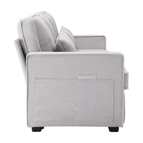 SEEDWAVE Big-Sofa 4-Sitzer großes Sofa, 264cm breites Leinen-Polstersofa, Recamiere mit Vier Lendenkissen,Big Sofa Für das Wohnzimmer (Hellgrau)