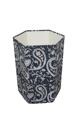 Image of Generic 3.3 Gallon Cotton Hand Block Printed Paper Waste Basket |Small Decorative Trash Can for Housewarming Gifts in Living Room, Bedroom, Bathroom | Eco-Friendly, Plastic-Free (1, DARK BLUE MUKAT)