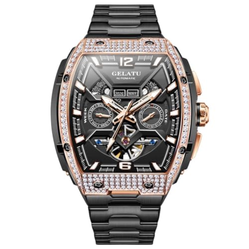Image of OLEVS Automatic Men's Watches Fashion Diamond Dragon Skeleton Mechanical Self Winding Tourbillon Stainless Steel Waterproof Luminous Watches for Men