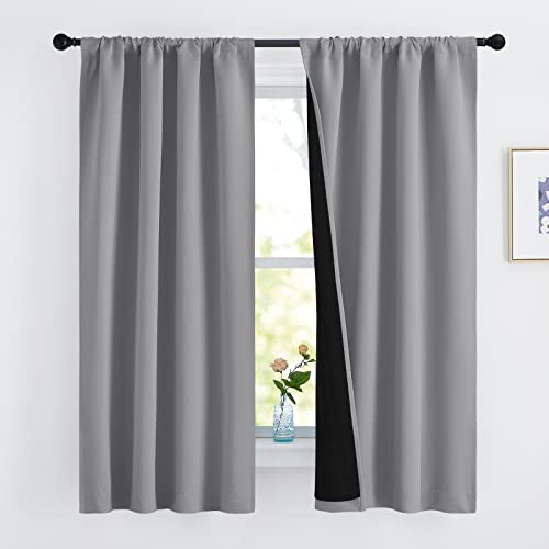 NICETOWN 100% Blackout Curtains 63 inches Long, Soft and Heavy-duty Thermal Insulated Rod Pocket 2-Layer Lined Drapes, Energy Efficiency Window Draper