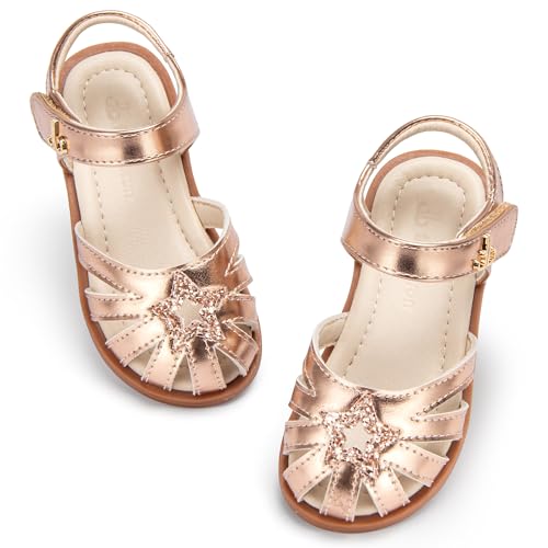 Image of THEE BRON Toddler Girls Closed-Toe Sandals Sweet Retro Cutout Summer Dress Shoes