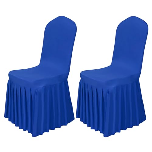 Babenest 2pcs Chair Cover with Long Skirt, Washable Universal Parson Chair Protector, Anti-Dirty Stretchy Dining Room Skirted Chair Slipcover Extended Version for Home, Ceremony, Party(Royal Blue)