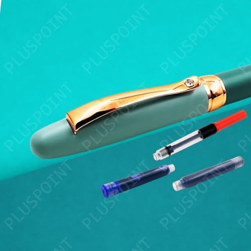 Image of PLUSPOINT Luxury Metal Body Fountain Pen Blue Mat Finish Studded stone Clip, Iridium Nib, Rose Gold Trims, Include Ink Converter Gift Set for Men & Women, Executives, kids