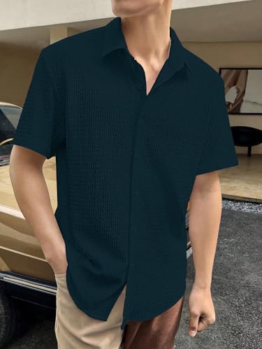 Image of GRECIILOOKS Men's Polycotton Shirt |Stylish Casual Regular Fit Shirts | Textured Half Sleeve | Slim Fit | Business & Meeting Ready (Available in Plus Size)