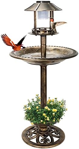 bird bath with built in solar light - Which One Will Transform Your Garden? 6 Vypart Bird Bath with Solar Light&Feeder& Planter Pedestal,Copper Bird Baths for Outdoors Garden,Yard,Patio,Lawn(41in High)