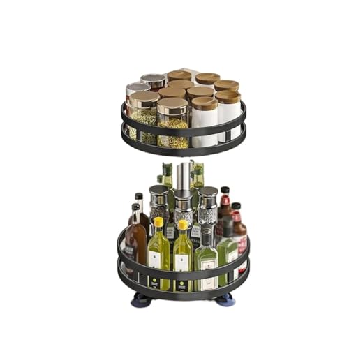 BUFANJIA Organizador de especias de 3 capas con rotación de 360°, bandeja de almacenamiento antideslizante de acero al carbono para condimentos, accesorios de cocina (doble capa negra)