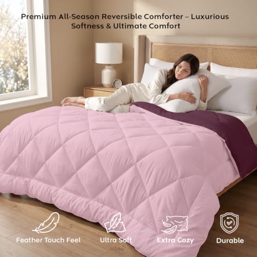 Image of AYKA Reversible Comforter 220 GSM Microfiber Reversible AC Comforter /Blanket for Winter /Quilt /Duvets for King Size Double Bed Comforter (Cameo & Plum, Double)