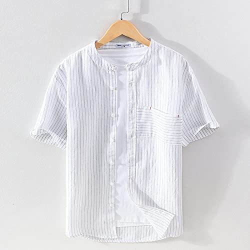 Chemise de plage pour hommes boutonnée à séchage rapide en coton et lin vintage