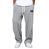 Celanisai Waffrl Pantalones de chándal para hombre, lisos, holgados, con goma elástica, tallas grandes, con puños, pantalones holgados, pantalones de ocio, largos, anchos, elásticos, de tela, O gris