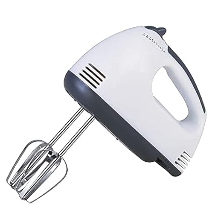 PANNA TRADERS Hand Mixer - 7 Speed Egg Beater with Chrome Beater + Dough Hook (White, 180W)
