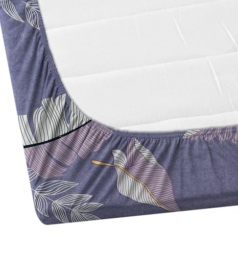 Image of DECORUM Glace Cotton Fitted 1 Bedsheet King Size (72 inchx78 inch) | All Around Elastic | Cotton Feel | 2 Pillow Covers (17 inchx27 inch) | Fits Up to 8 inch Mattress | 200-220 TC | Printed Double Bed Sheet Set