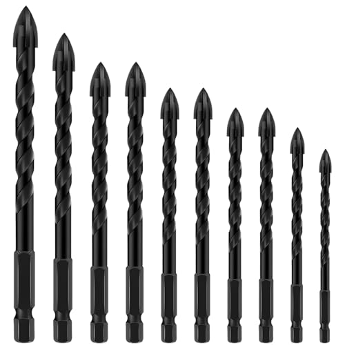 10 Pezzi Punte Trapano Gres Porcellanato con Esagonale Punta Trapano Cemento Armato in Carburo Piastrelle Marmo Ceramica Vetro Cemento per Trapani Manuali Ø 3 4 5 6 8 10 12 mm