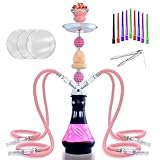22' Premium 4-Hose Hookah Set - Complete Luxury Kit with 20 Tips, 50 Foils & Jade Shaft | Home Lounge Centerpiece (Pink)