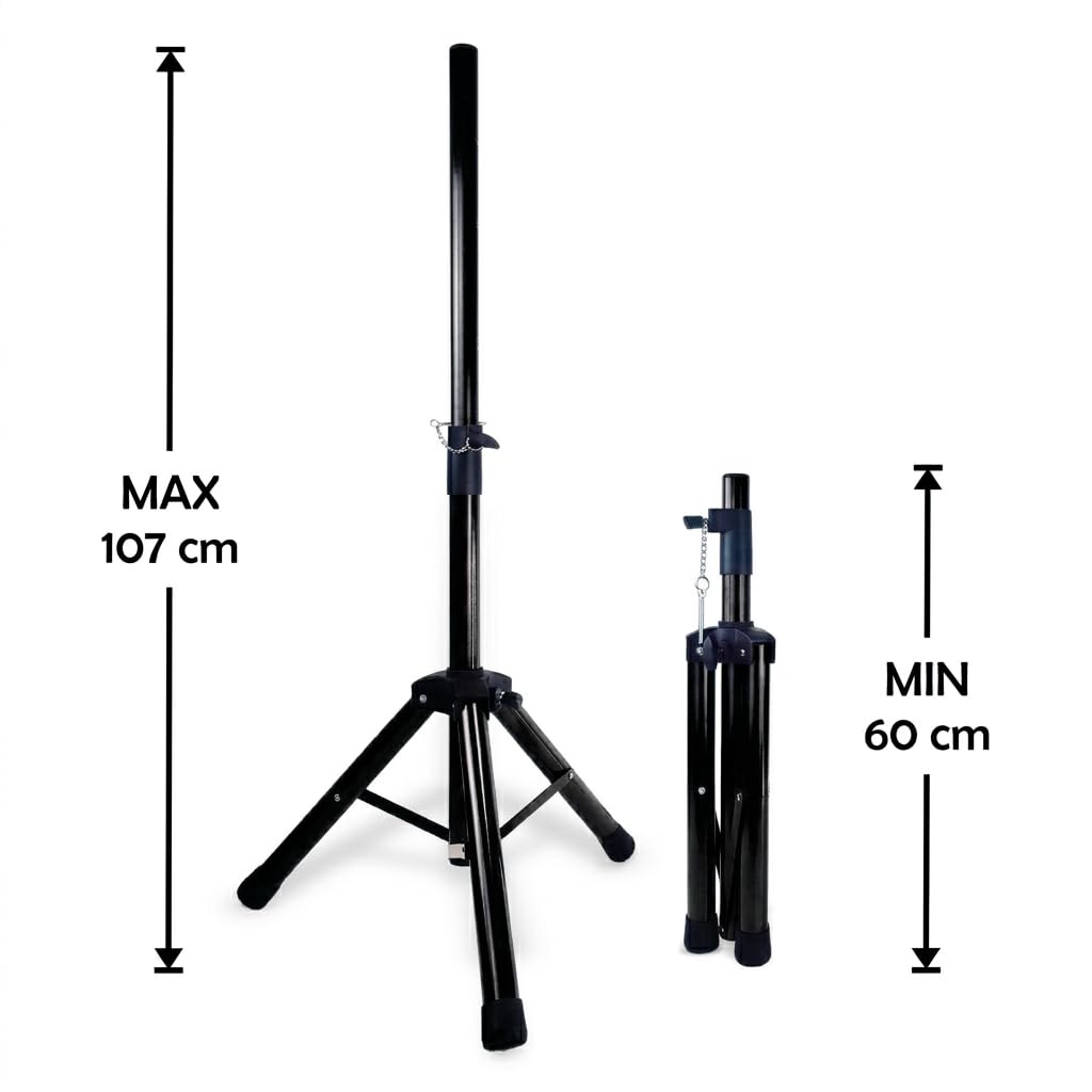 Extreme Sound - Coppia Stativi Treppiedi Supporti Cavalletti in Metallo - Stand per Casse Acustiche Diffusori Audio - Altezza Regolabile e Richiudibile - Asta telescopica universale da 35mm
