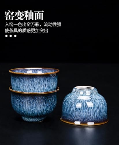 Image of Mini Porcelain Cup Set of 4 Colourful Ceramic Tea Cup with Kiln Glaze Cups 2oz (Blue)