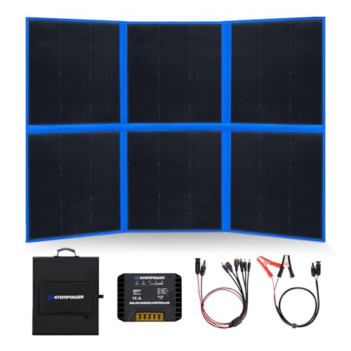 ATEM POWER 200W Portable Solar Panel, Foldable Solar Panel HPBC Chip, 20A MPPT Charger Controller 5V USB Output for 12/24V Battery/Power Station Outdoor Camper RV Hiking Durable Anti Cracking Coating
