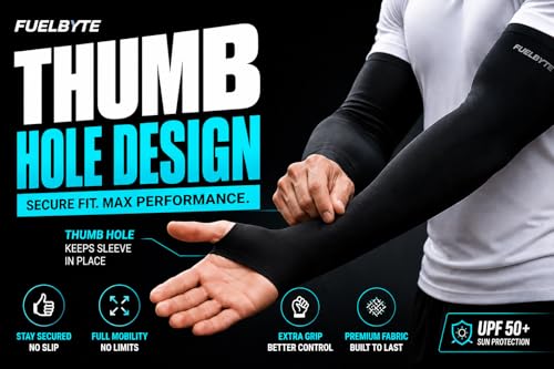 Image of Fuelbyte UV Protection Hand Gloves for Sun Protection - Arm Sleeves for Men & Women, Perfect for Bike Riding, Summer, and Outdoor Sports - Full Hand Gloves, Sun Gloves, Cooling Sleeves