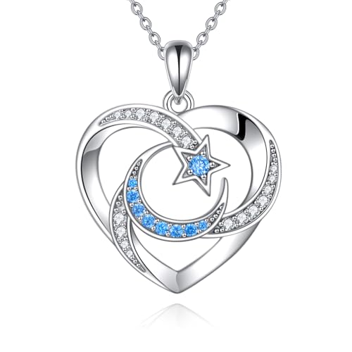 Collier Lune Argent S925 VONALA, cadeau d'anniversaire idéal avec pendentif coeur fille