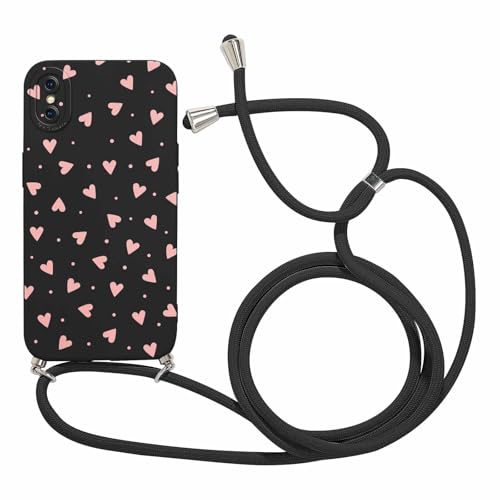 Foonary Handykette Handyhülle für Apple iPhone X/iPhone XS 5,8" Hülle mit Band, Aesthetic Herz Muster Kette Case, Silikon Schutzhülle Necklace Cover mit Schnur Kordel zum Umhängen für iPhone X/XS,01