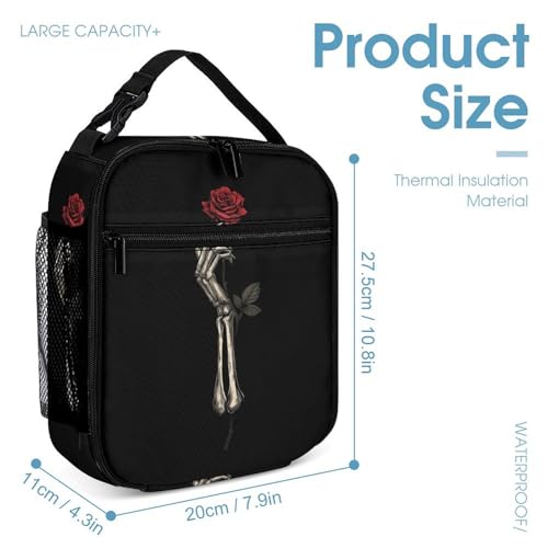 Skull Bones Hand Roses Backpack Shoulder Bags Lunch Bag Pencil Case Box 3 Set Daypack Cute4