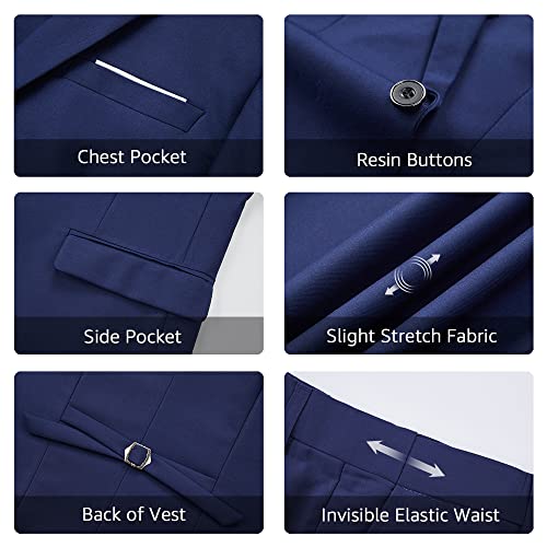Ynd Men's Slim Fit 3 Piece Suit Set With Stretch Fabric, One Button Blazer Vest Pants, Solid Party Wedding Dress, Jacket Waistcoat And Trousers With Tie Black #TOP4