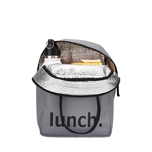 Image of HOOM Insulated Lunch Bag for Office Men, Women and Kids, Leak Proof Water Resistant Polyester Made Lunch Tiffin Bag with Quotes (Grey Lunch)