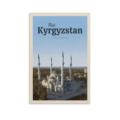 Jdheeh Poster vintage du Kirghizistan - Affiches de voyage - Art sur toile - Décoration murale - 20 x 30 cm