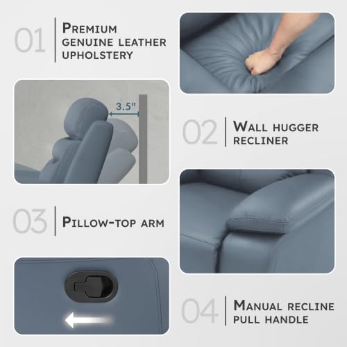 Image of Lexicon Leather Match Manual Recliner Loveseat, Wall Hugger Recliner, Blue