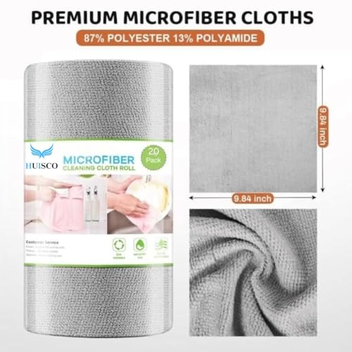 Image of Reusable Cleaning Cloth Roll 20 Pcs | Washable Paper Towel Alternative | Absorbent Kitchen & Home Cleaning Cloth | Eco-Friendly & Lint Free - 25x25 cm (1 Roll) (Grey)