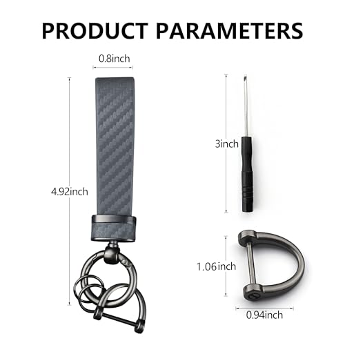 Turcee Carbon Fiber Car Keychain,Automotive Interior Accessories Keychains Leather Car Key Fob,Car Accessories Key Ring&Anti-Lost D-Ring(Premium Grey)