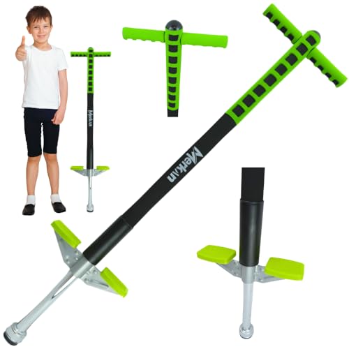 Merkan Pogo Stick Jump Stick Springen Muster für Kinder Jungen und Mädchen Lenker aus Weichschaum bis 70 kg (Schwarz/Grün)