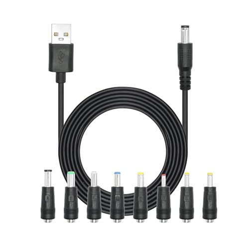 USB to DC 5.5 x 2.1mm Power Cord 6FT, 22AWG 5V with 8 DC Connector Plug