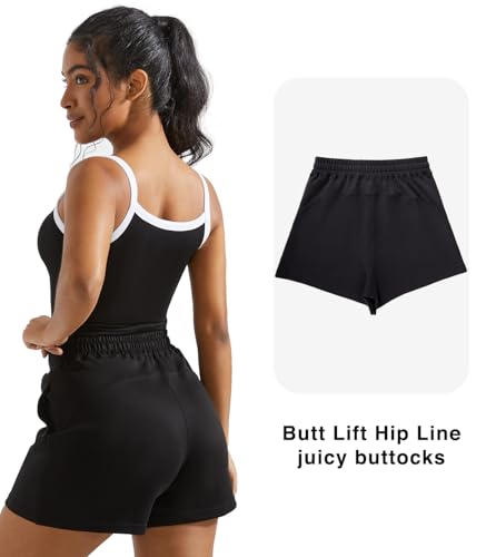 OMKAGI Women 2 Piece Outfits Sleeveless Tank Top Sweat Shorts Set with Pockets Vacation Sets3