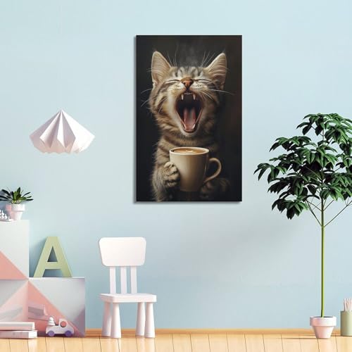 Impression sur toile chat café style cadre affiche haut de gamme - 4