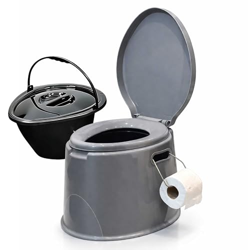 DIVCHI Portable Camping Toilet for Adults Compact Lightweight Toilet with Lid Removable Bucket & Paper Holder 6L Large Capacity Travel Toilets for Car Tent & Outdoor Use