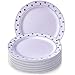 Produktbild EINWEGGESCHIRR PARTY-SET (20 Teile) | 20 Dinner-Teller | robustes Kunststoffgeschirr | eleganter China-Look | für gehobene Hochzeiten und Speisen (Charming Dots Kollektion-Silber/Weiß (26 cm))