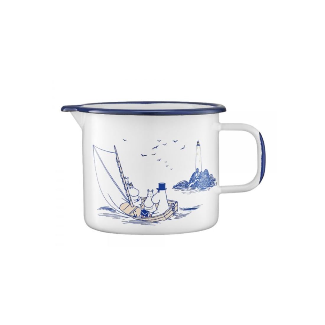 Muurla Sailors pichet en émail de 1,3 l blanc et bleu style marin