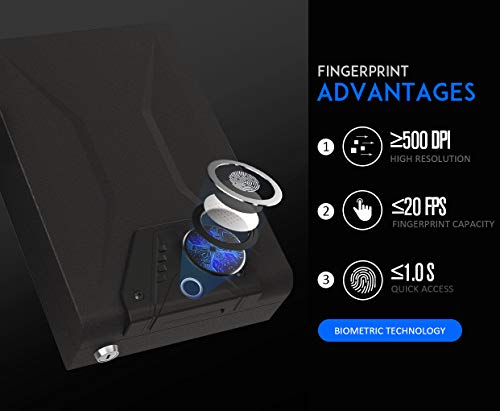 RPNB Gun Safe,California DOJ Certified,Smart Pistol Safe Quick Access with Biometric Fingerprint,Handgun Safe for Nightstand,Security Firearm Safe with LED Light,11.8\"x7.8\"x2.2\"